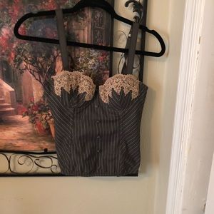 Cream lace pin striped bodice corset